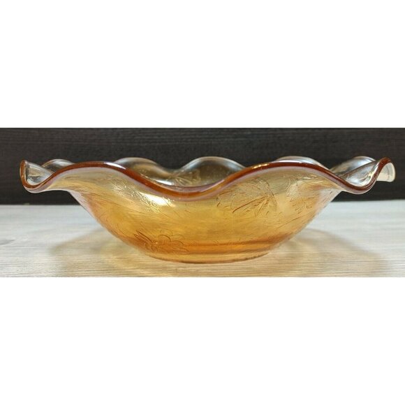 Crystal Clean Marigold Floral Carnival Glass Ruffled Fruits Salad Serving Bowls - Picture 7 of 12